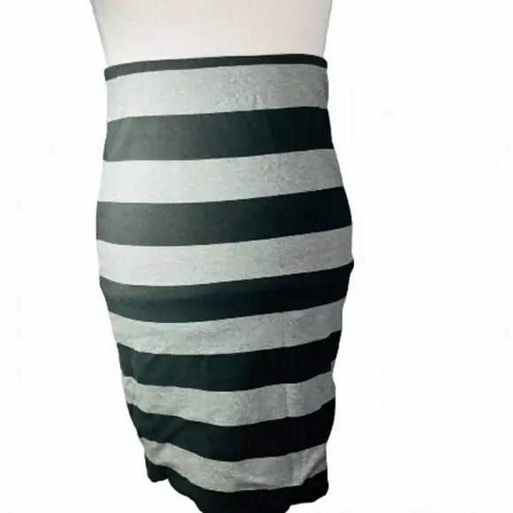 ZARA W&B Collection midi skirt bodycon pencil stretch striped black grey size M - Picture 2 of 12